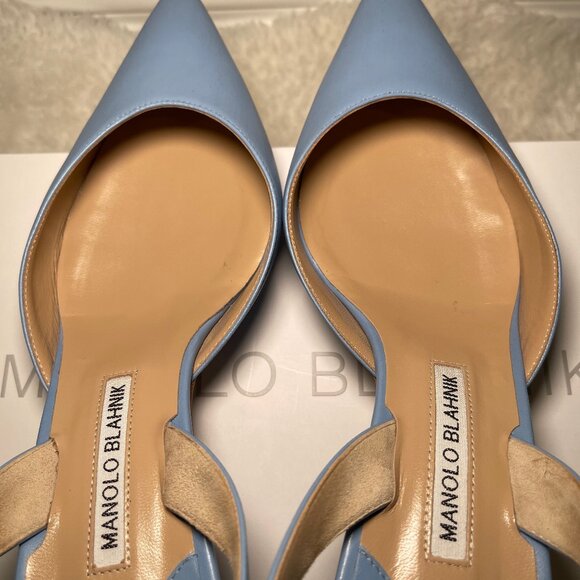 Manolo Blahnik Leather Slingback Kitten Heel in light blue, size 10.5B 40.5 - Picture 4 of 10